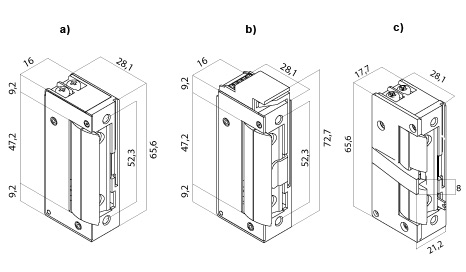 wymiary elektrozaczepów wąskich
